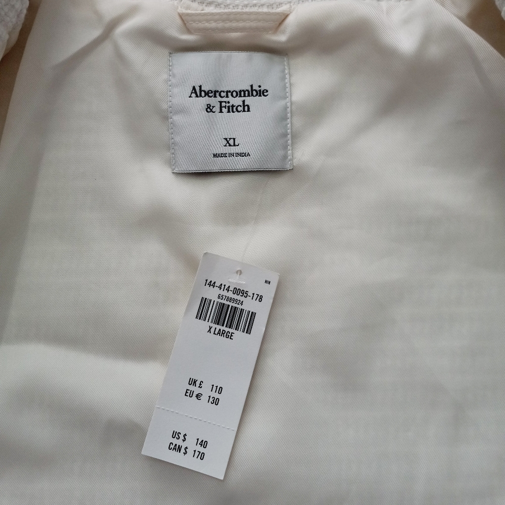 Abercrombie & Fitch Collardless Tweed Blazer With Gold Buttons Ivory XL - Picture 7 of 15